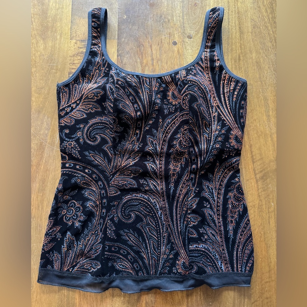 j.t.b black brown paisley glitter velvet corset‎ tank top women’s S